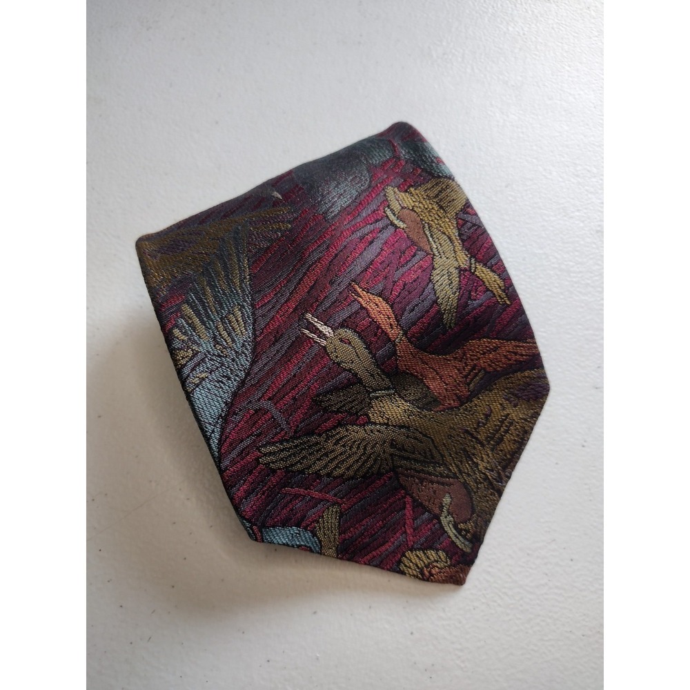 Vintage Geoffrey Beene Maroon Ducks Silk Tie